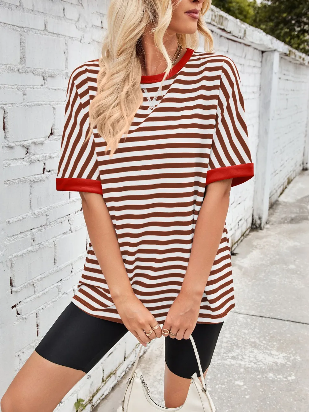 Striped Round Neck Half Sleeve T-Shirt, image 28