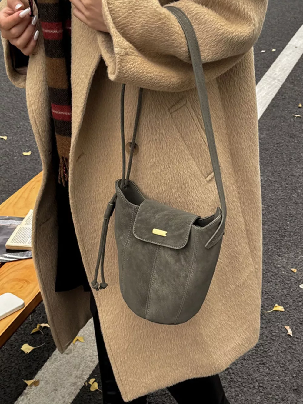 Vintage Suede Bucket Shoulder Bag, image 3