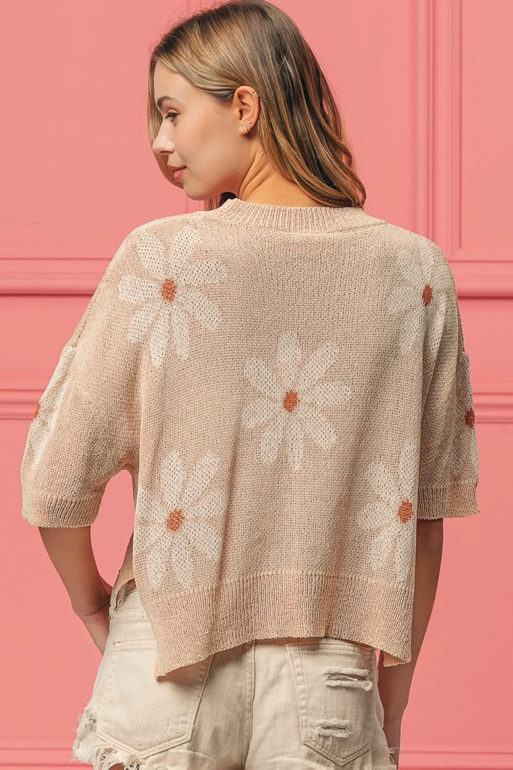 Floral Pattern Slit Sweater, image 2