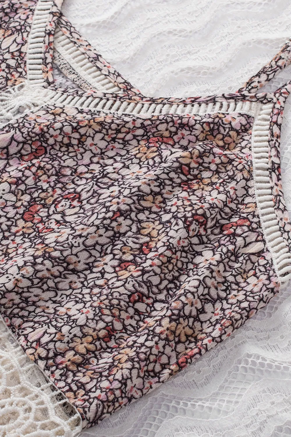 Floral Print Crochet Trim Cami with Spaghetti Straps, image 8