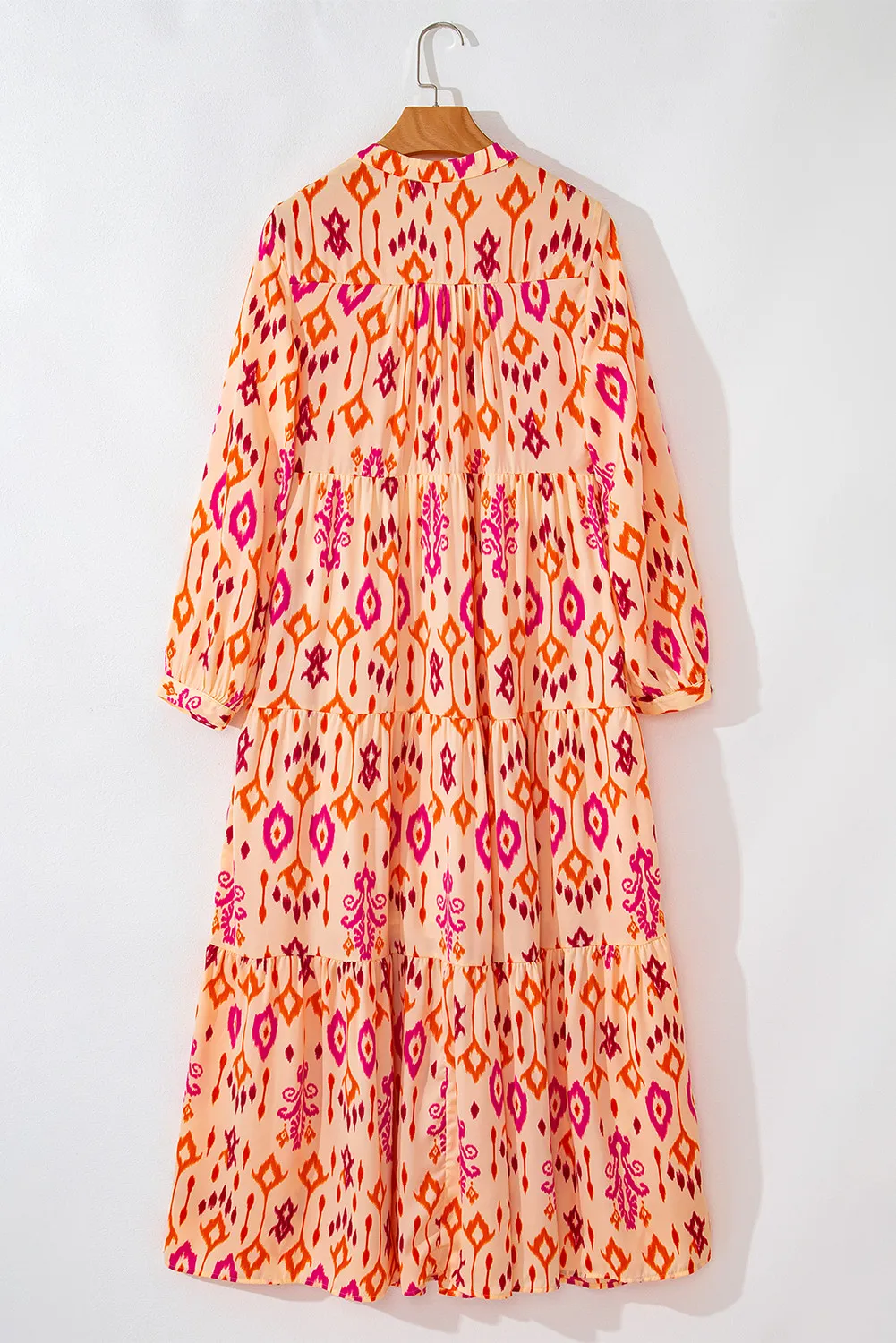 Tiered Printed Notched Long Sleeve Midi Dress, image 6