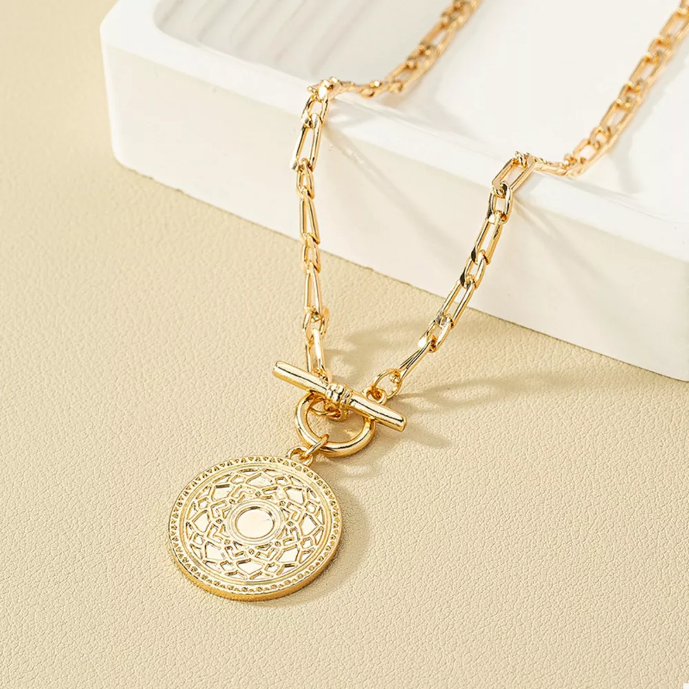 Chain Link Necklace with Vintage Coin Pendant, image 2