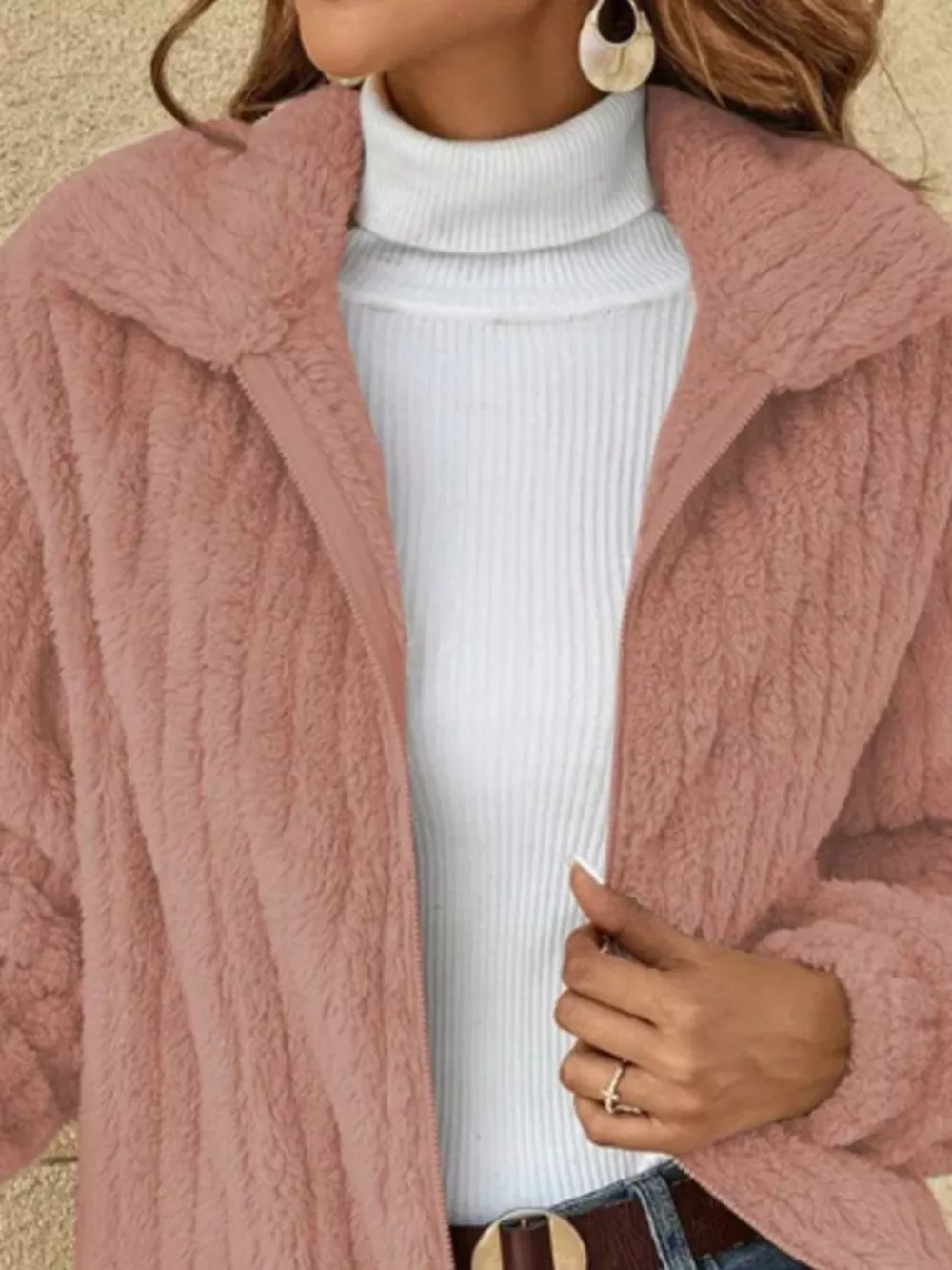 Full Size Zip-Up Long Sleeve Texture Jacket Plus Size, image 9