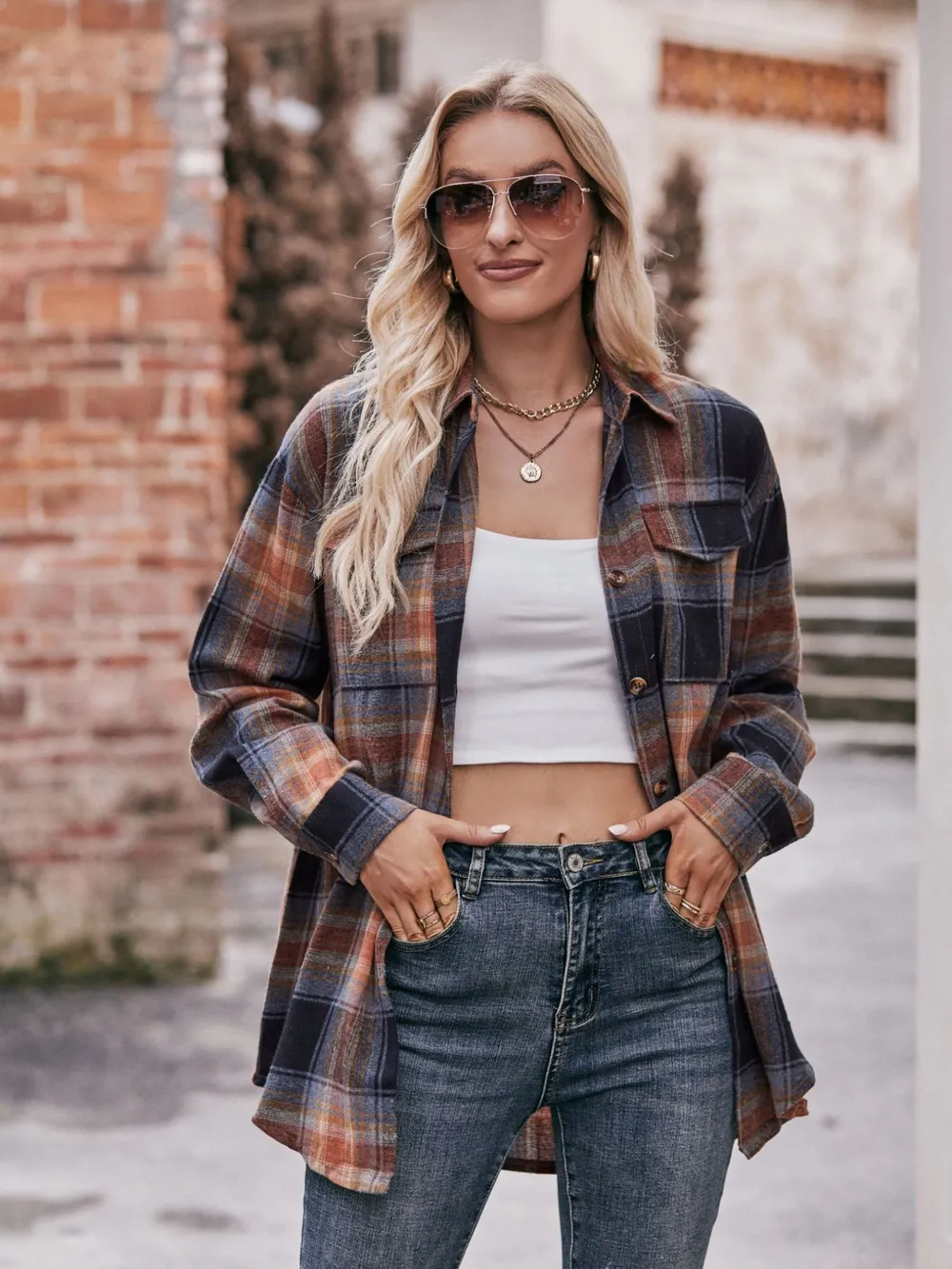 Plaid Button-Down Long Sleeve Shirt, image 21