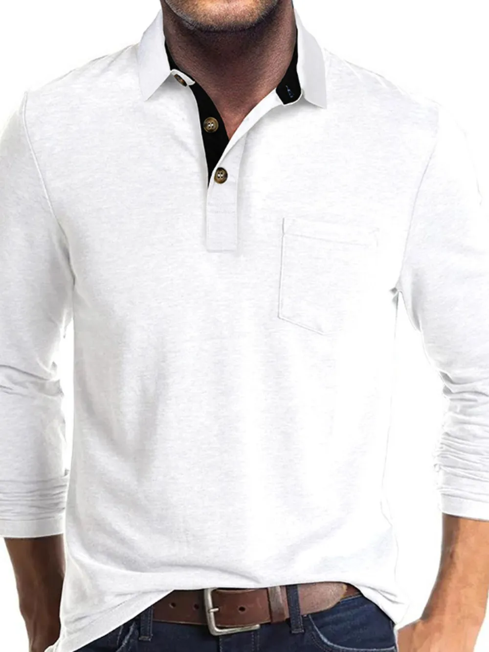 Men's Full Size Long Sleeve Pocket Polo Shirt Plus Size, image 8