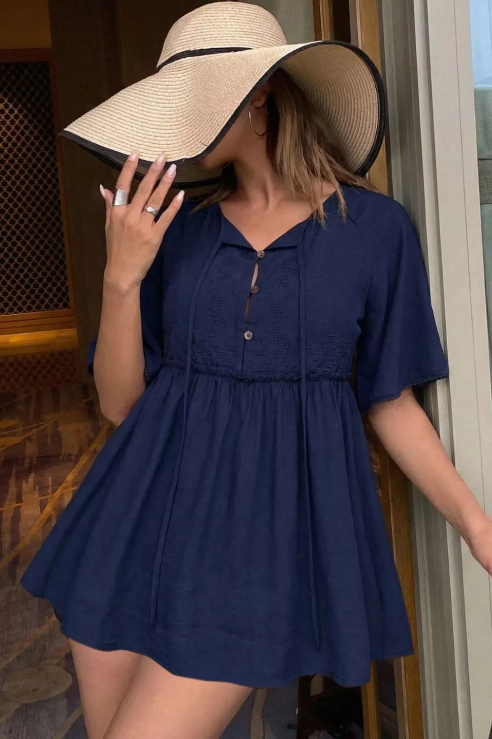 Ruffle Hem Tie Neck Blouse, image 2