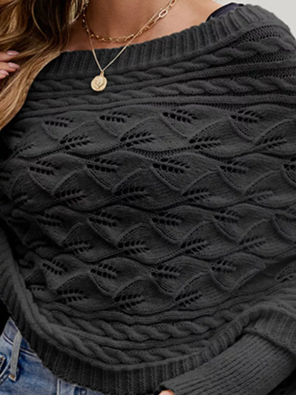 Cable Knit Batwing Sleeve Sweater, image 3