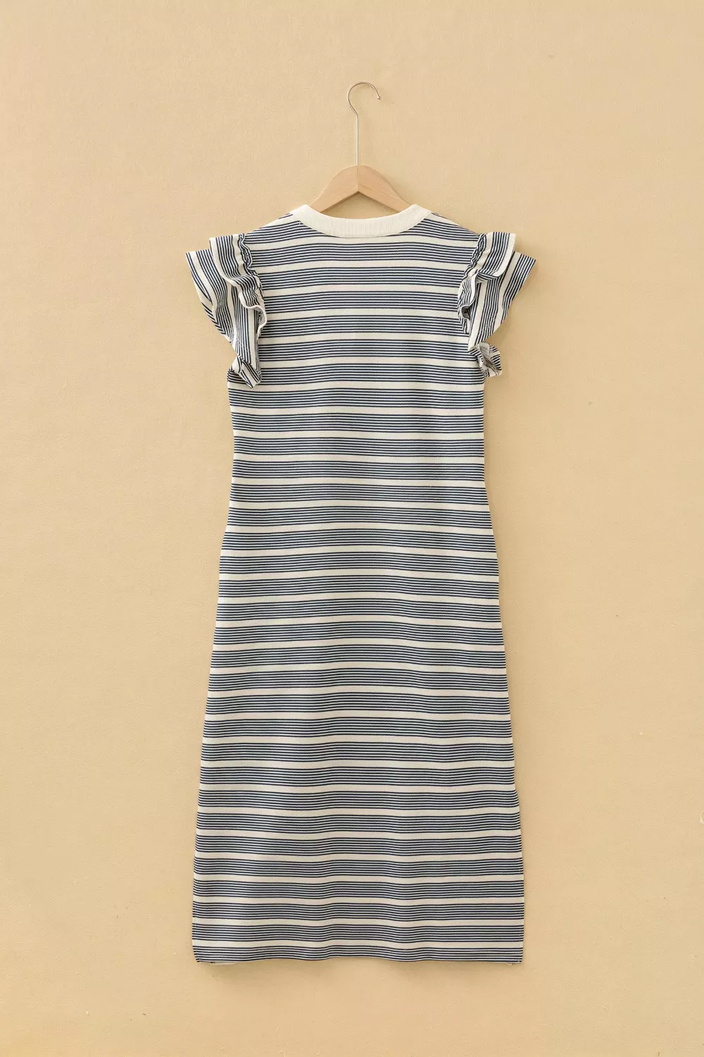 Stripe Ruffled Short Sleeve Contrast Trim Button Notched Neck Midi Dress, image 6