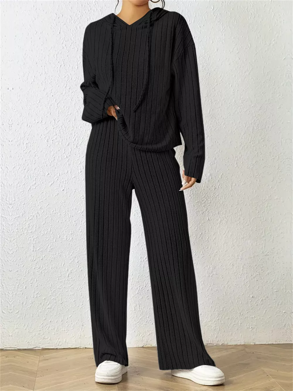 Ribbed Drawstring Hoodie and Pants Set, image 10
