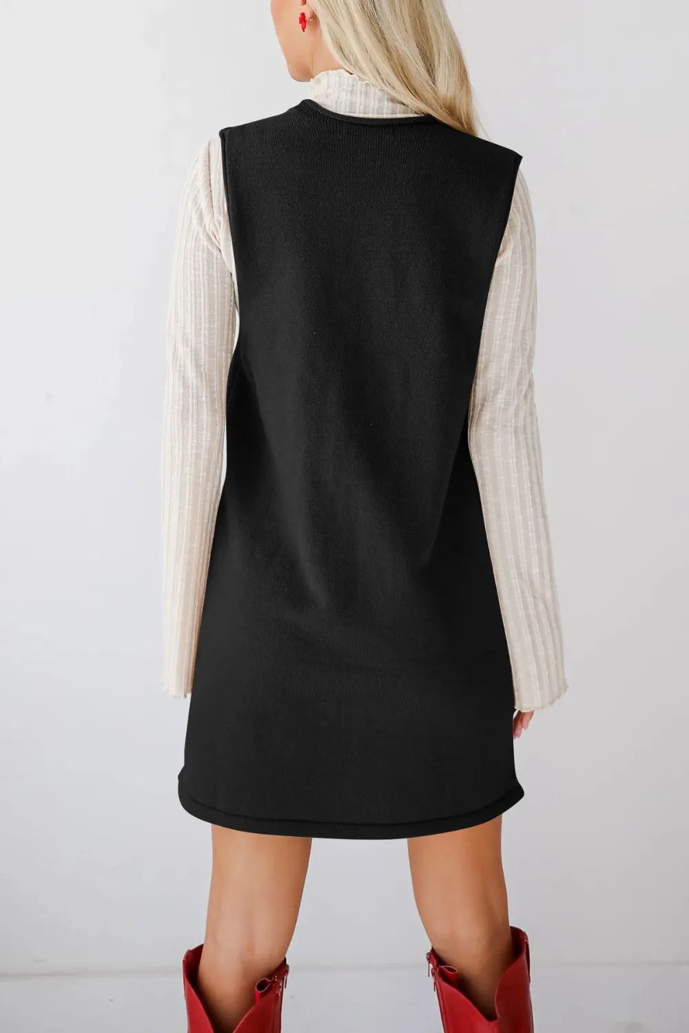 Pocketed V-Neck Mini Sweater Overall Dress, image 16