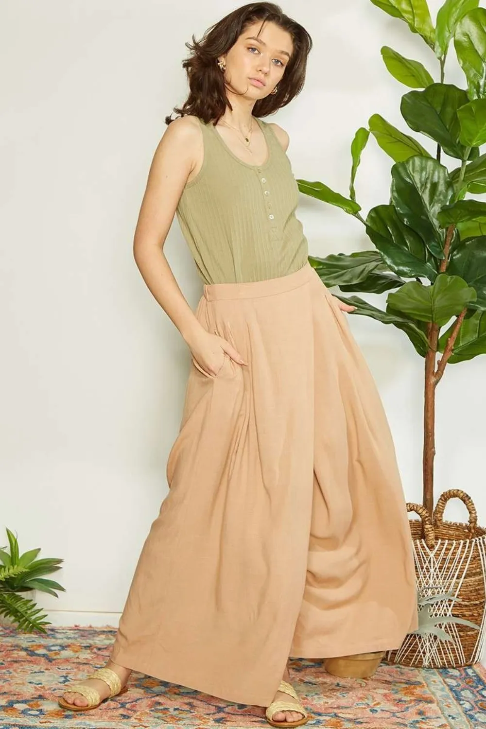 Wrap Pleating Detail Wide Leg Pants, image 4