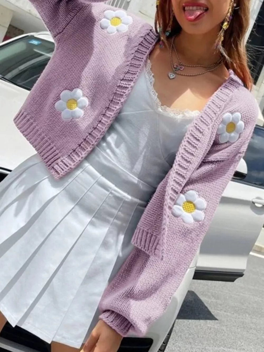 Floral Open Front Knit Cardigan, image 6