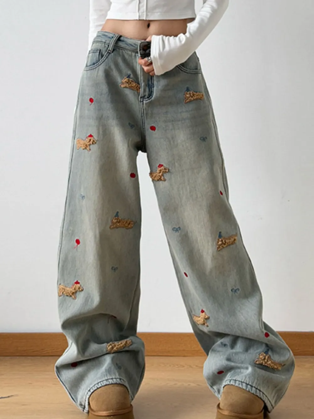 Embroidered Wide Leg Jeans, image 6