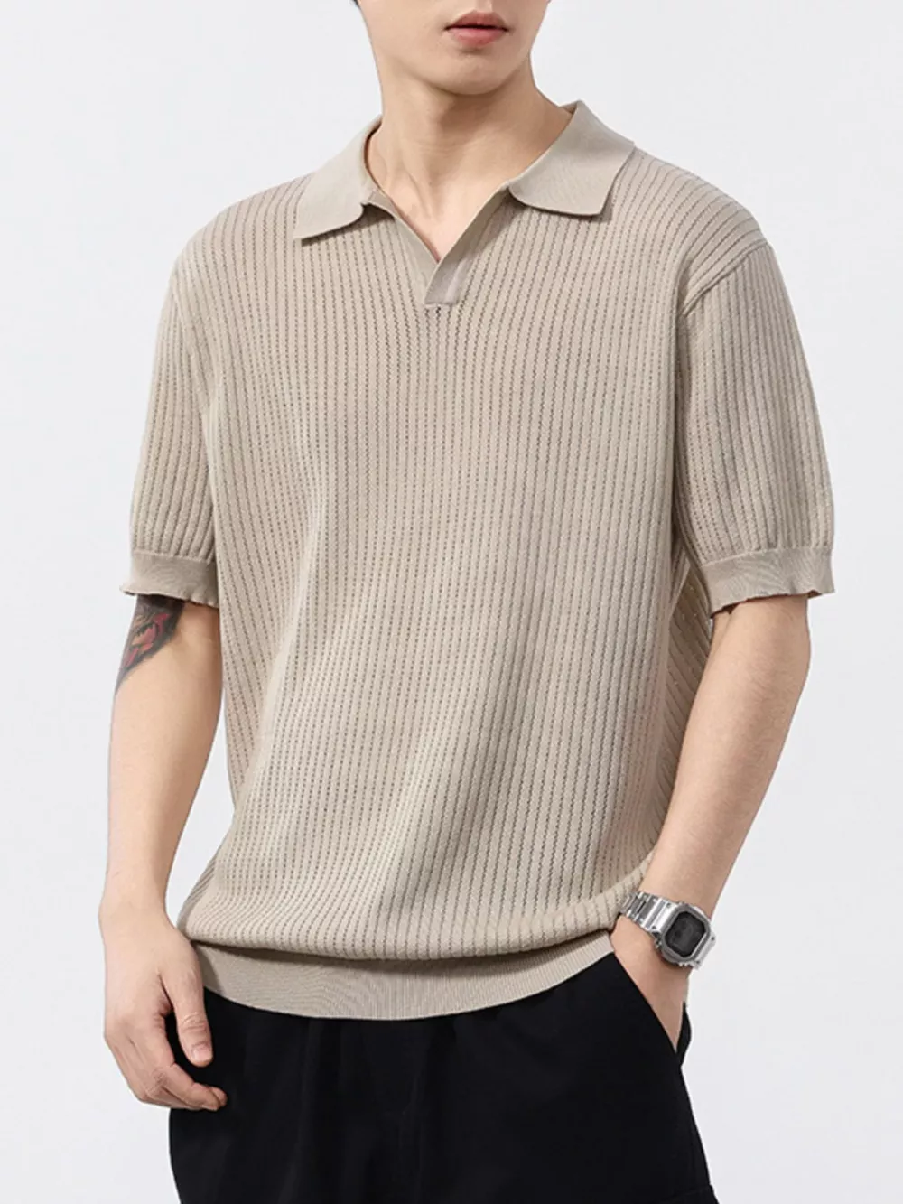 Men's Plus Size Ribbed Short Sleeve Polo, image 2