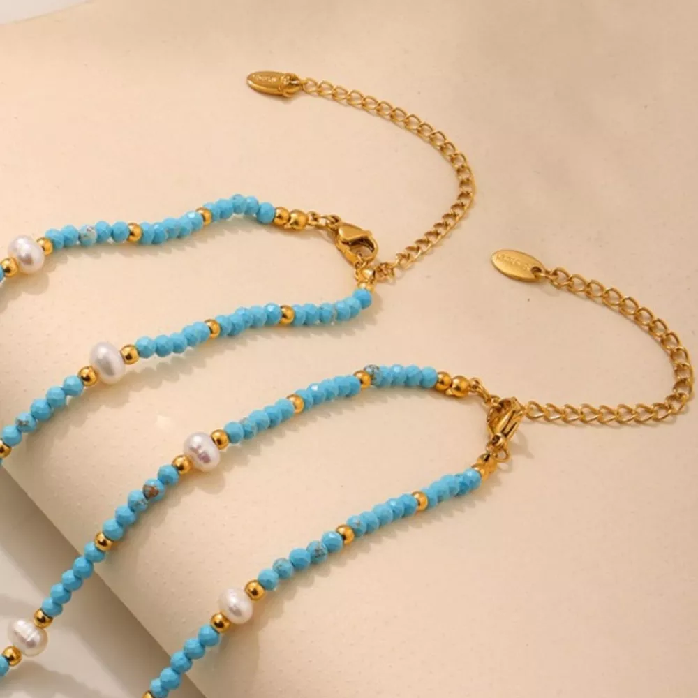 Turquoise Pearl Beaded Necklace, image 7
