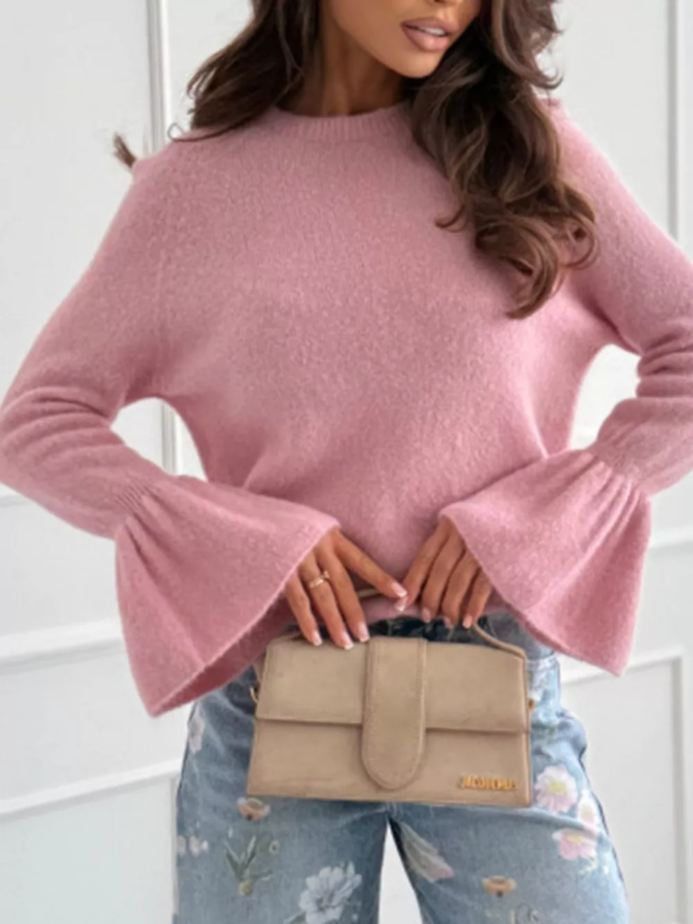 Round Neck Flounce Sleeve Sweater, image 7
