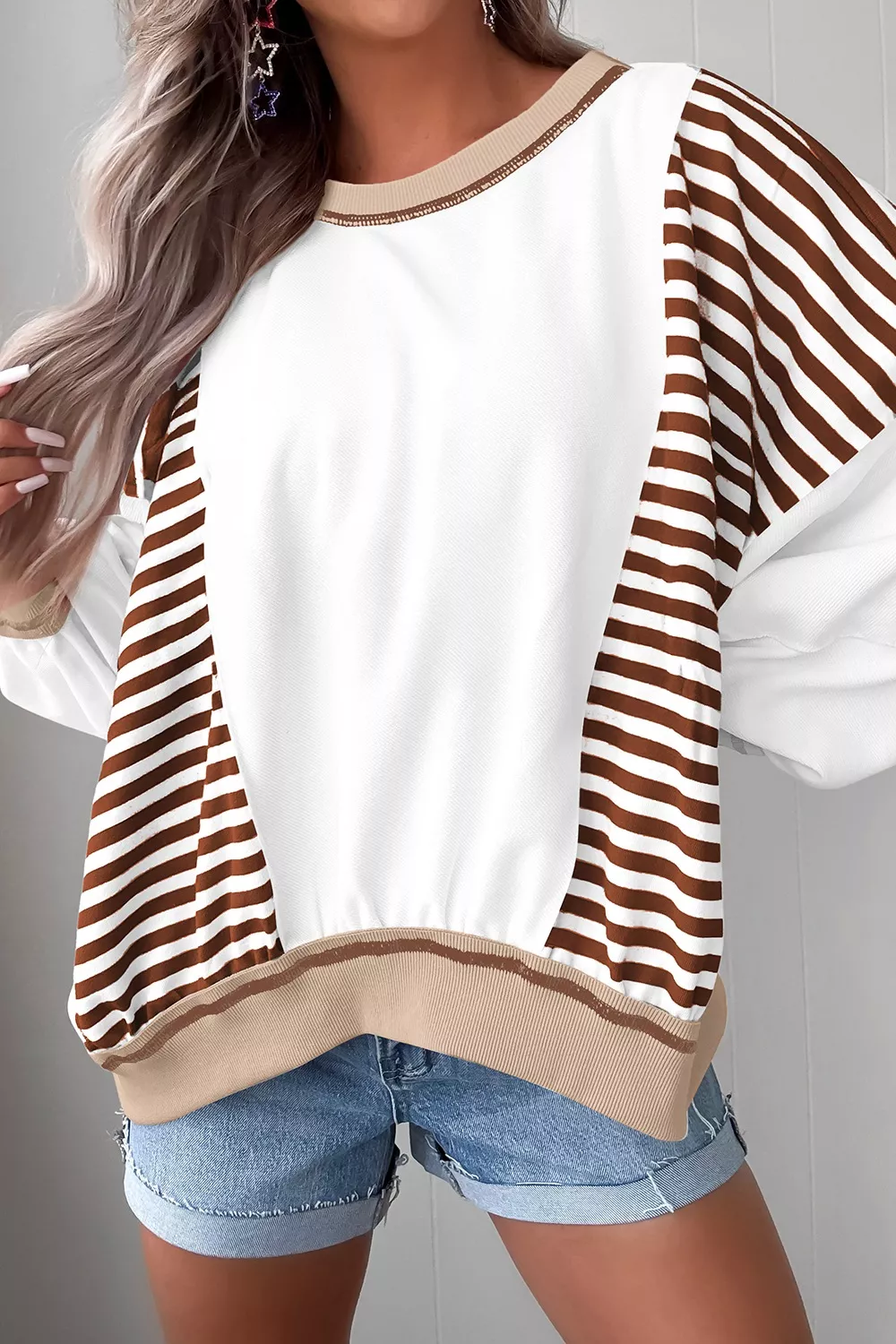 Stripe Colorblock Patchwork Contrast Stitching Sweatshirt