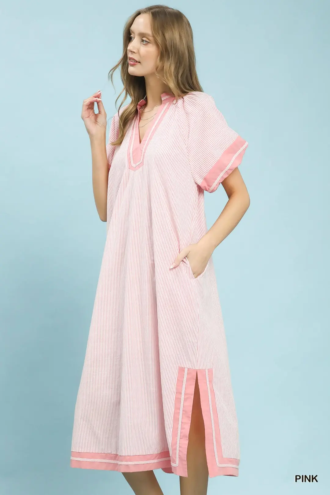 Pinstripe Contrast Trim Midi Dress, image 2