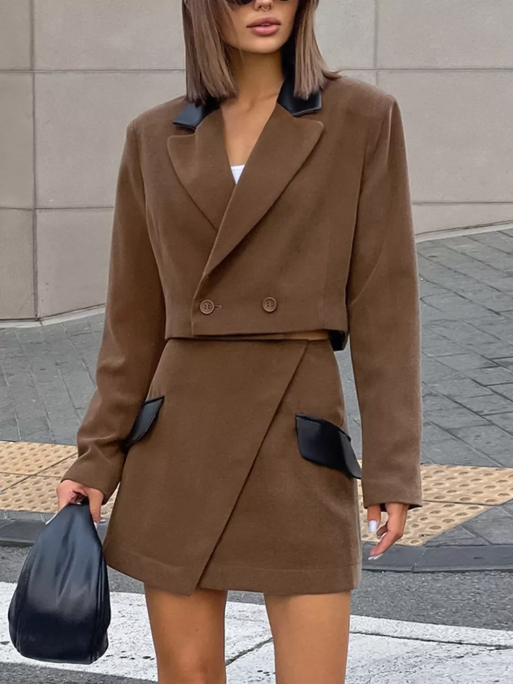 Double-Breasted Blazer & Asymmetrical Skirt Set, image 2