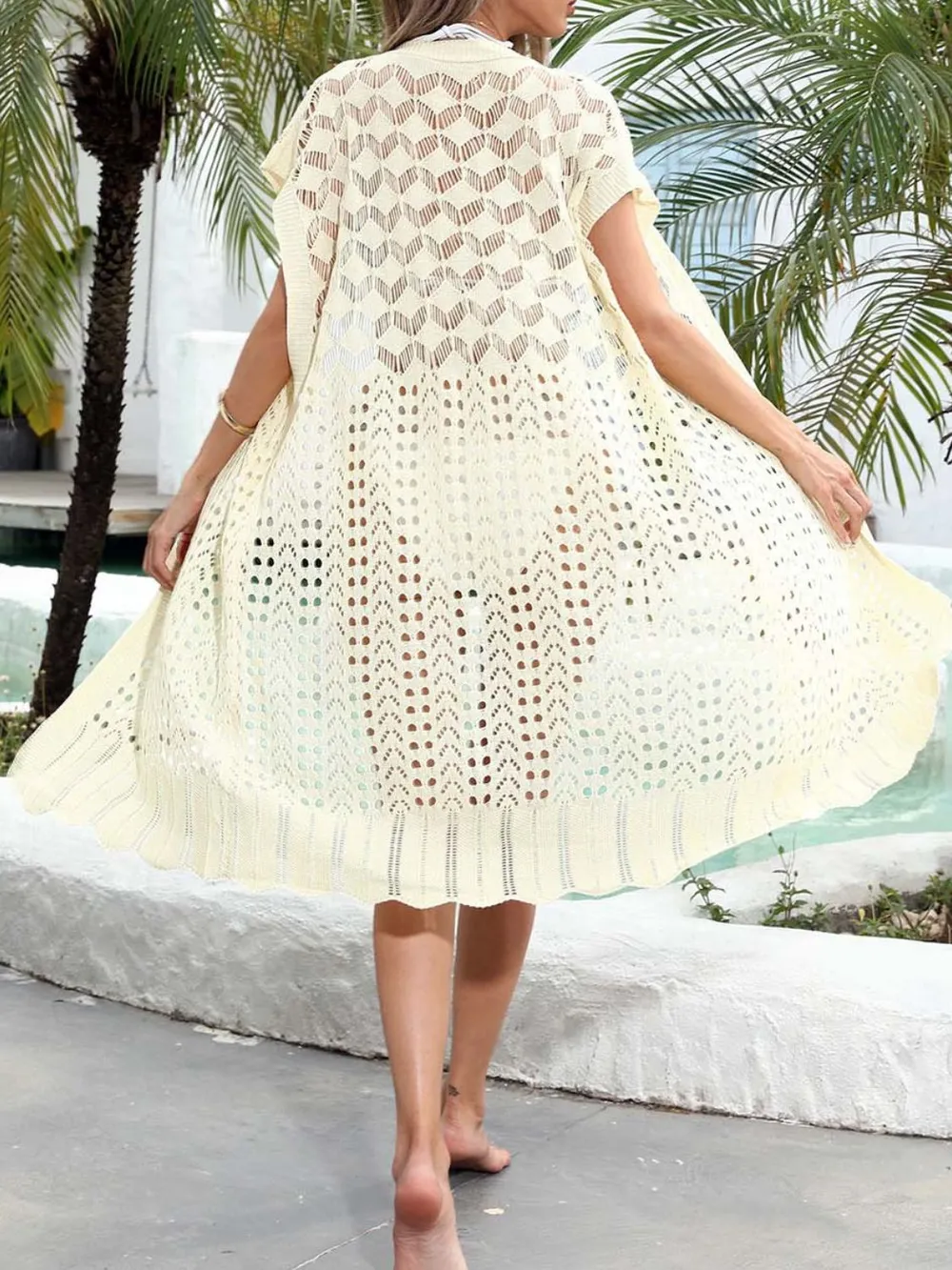 Open Front Short Sleeve Openwork Cover-Up, image 10