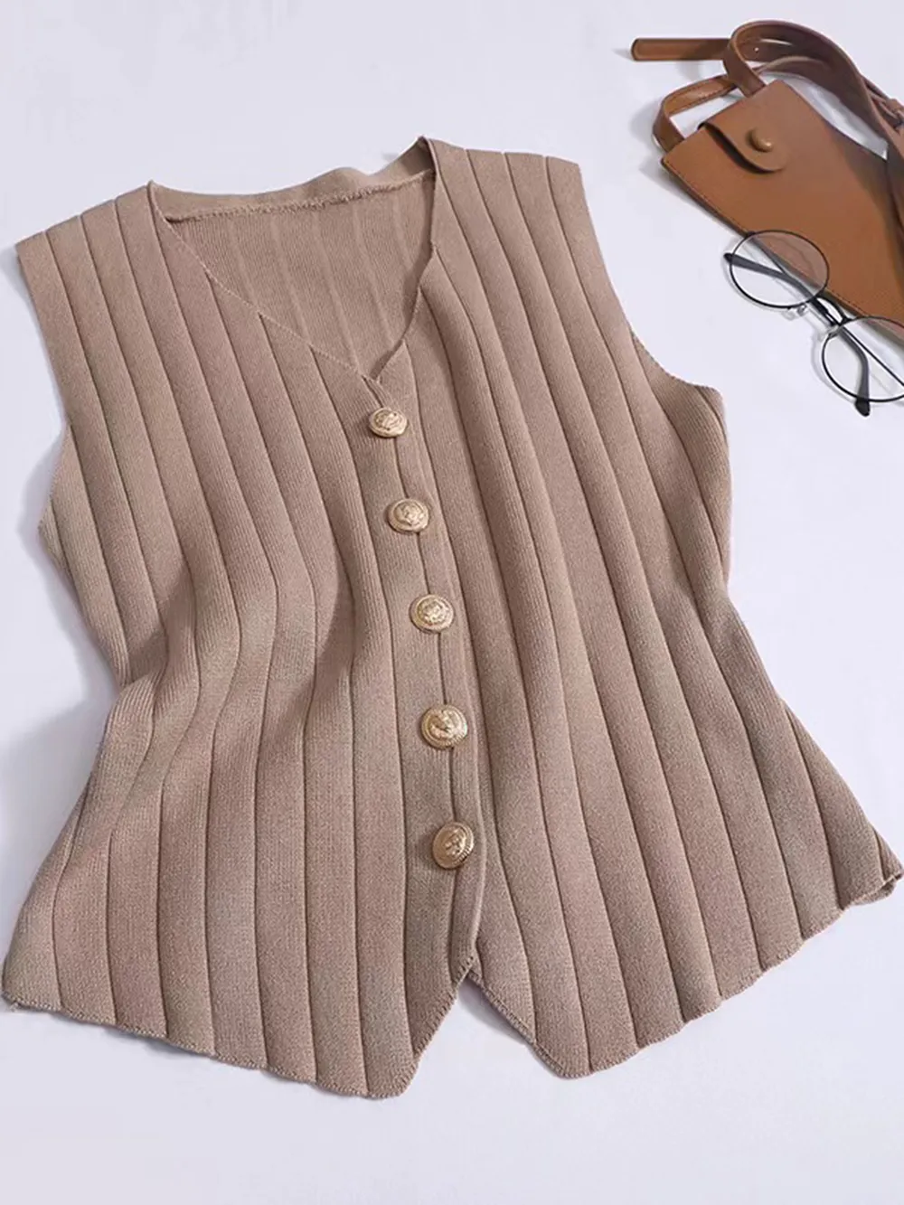 V-Neck Tank, Cardigan and Pants Three-Piece Sweater Set, image 14