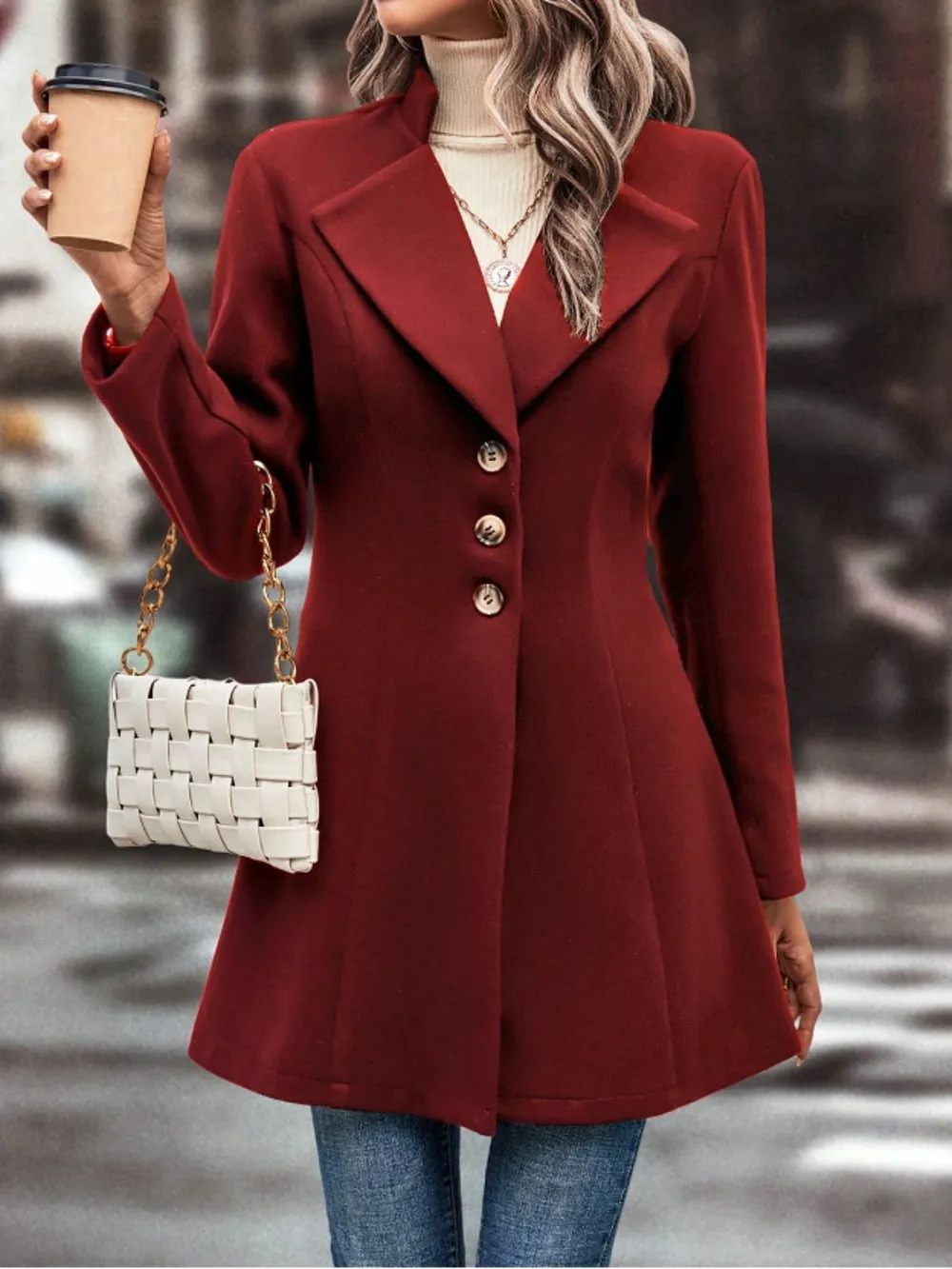 Collared Neck Button Up Long Sleeve Coat, image 10