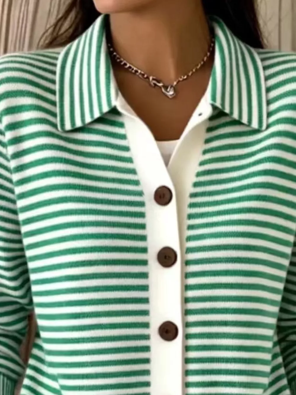 Full Size Striped Button-Down Knit Cardigan Plus Size, image 3