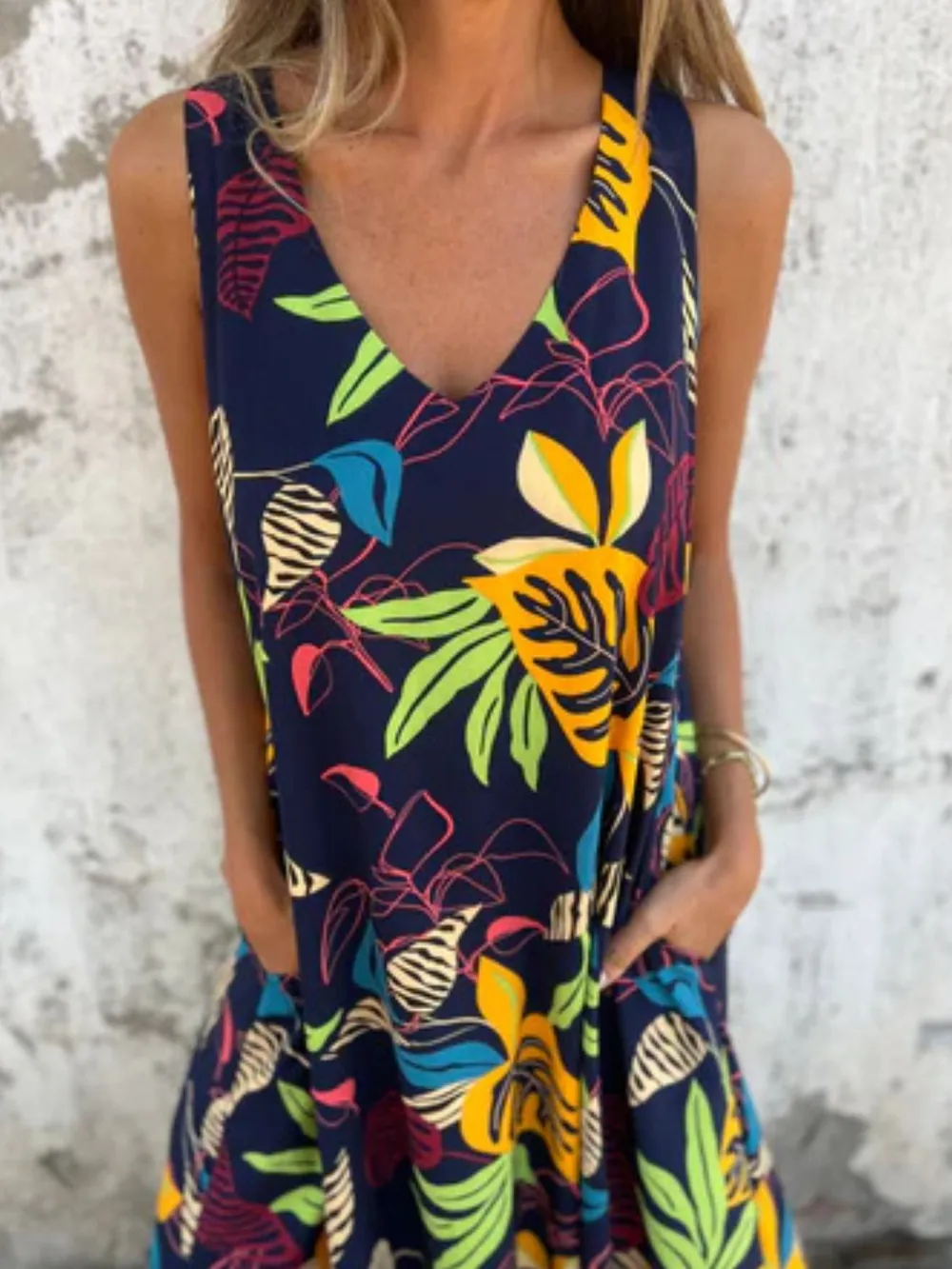 Full Size Printed V-Neck Sleeveless Dress Plus Size, image 11