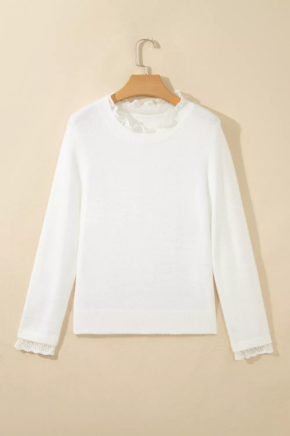 Lace Trim Neck Cuff Patchwork Long Sleeve Pullover Sweater, image 5
