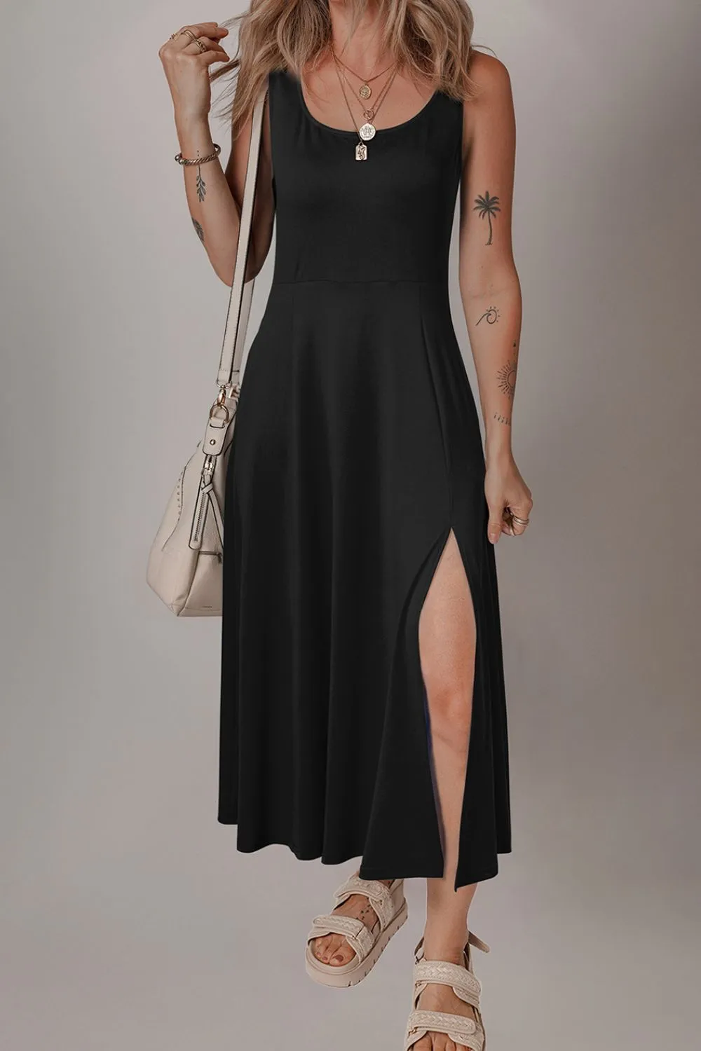 Side Slit Scoop Neck Wide Strap Dress, image 9