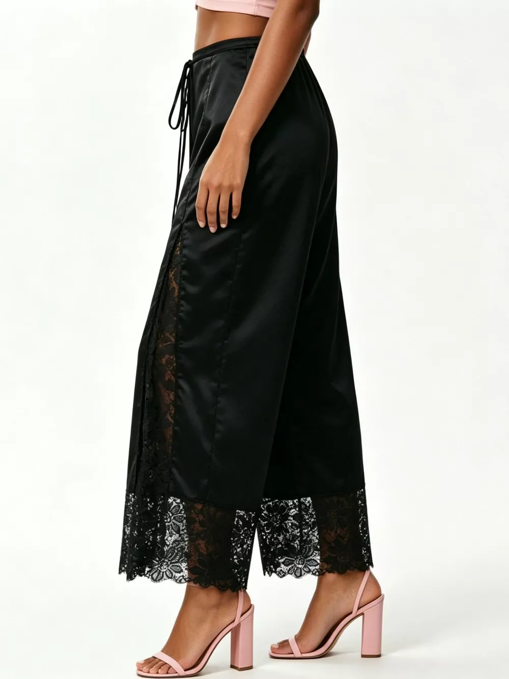 Lace Trim Wide-Leg Cropped Pants, image 15