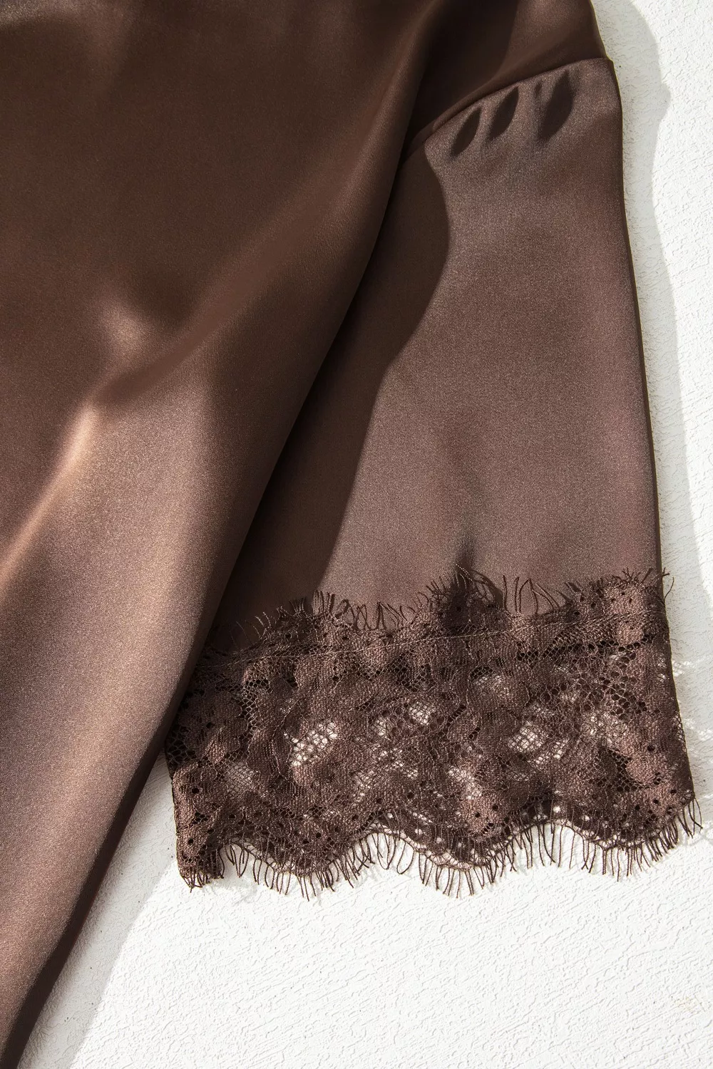 Asymmetric Lace Trim Short Sleeve Satin Top, image 10