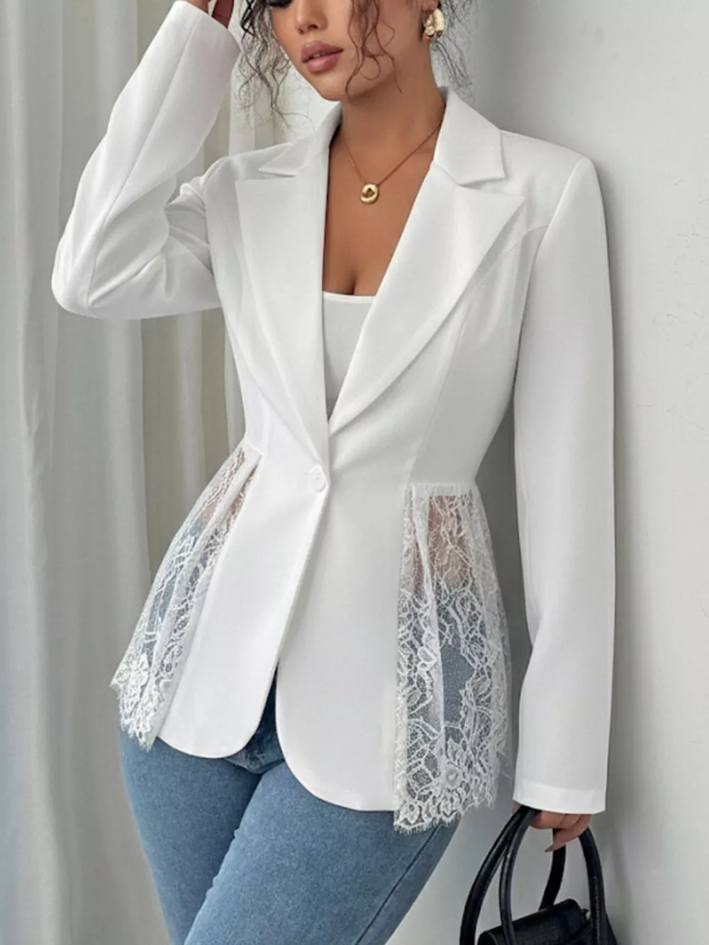 Lace Detail One Button Blazer, image 6