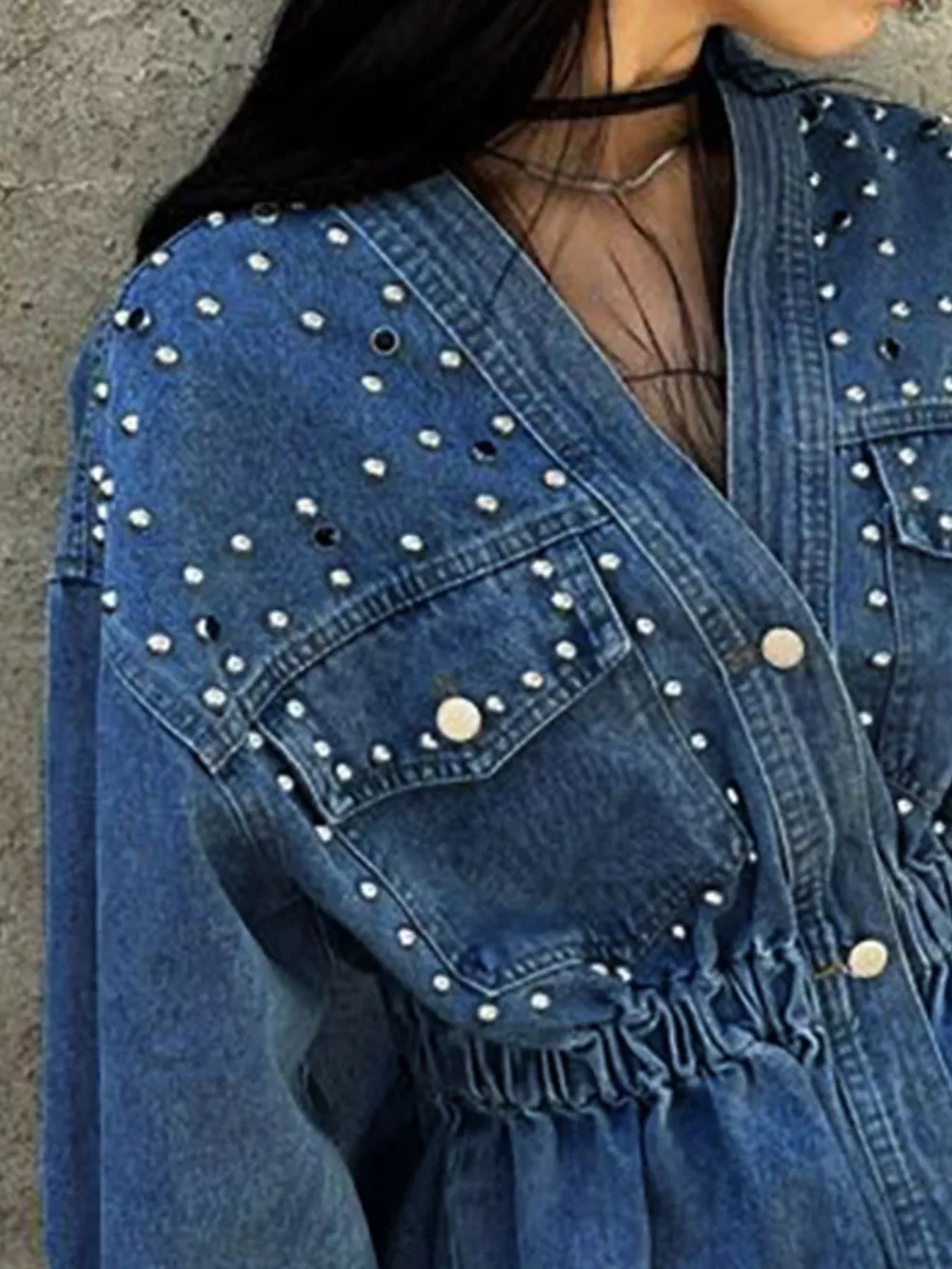 Studded Button Up Denim Jacket, image 7