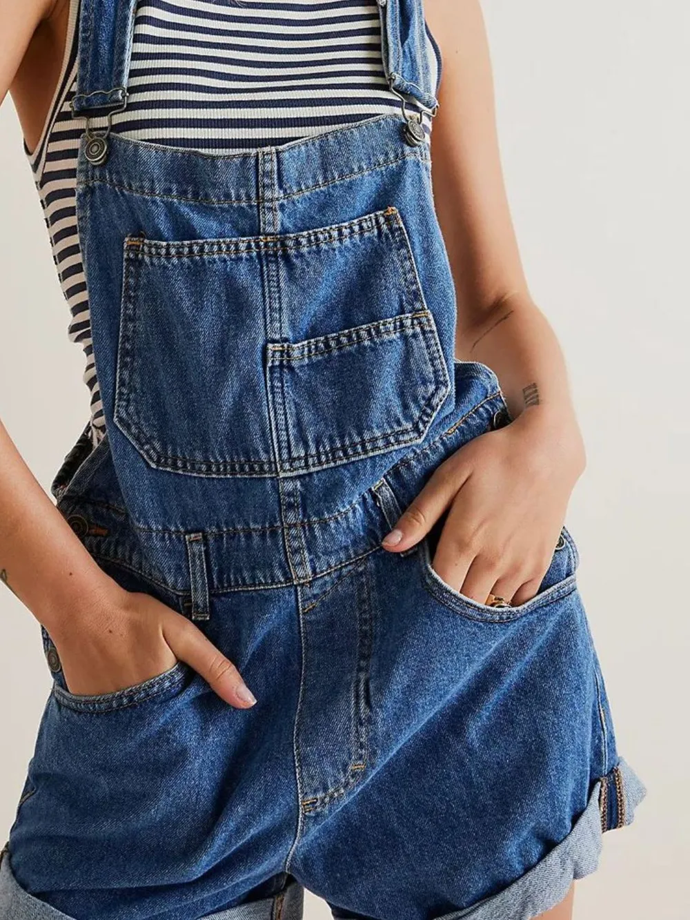 Wide Strap Square Neck Denim Overalls, image 3