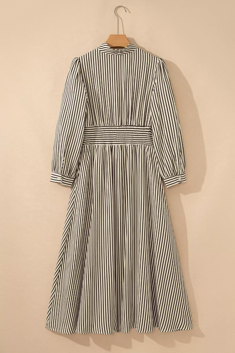 Stripe V Neck Zip Front Cinched High Waist Midi Dress, image 9