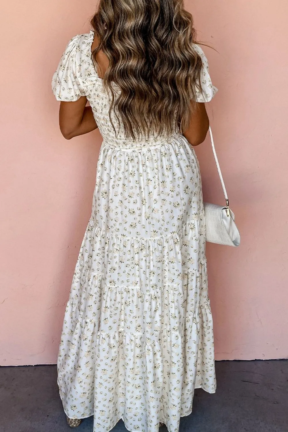 Floral Smocked Short Puff Sleeve Maxi Dress, image 8