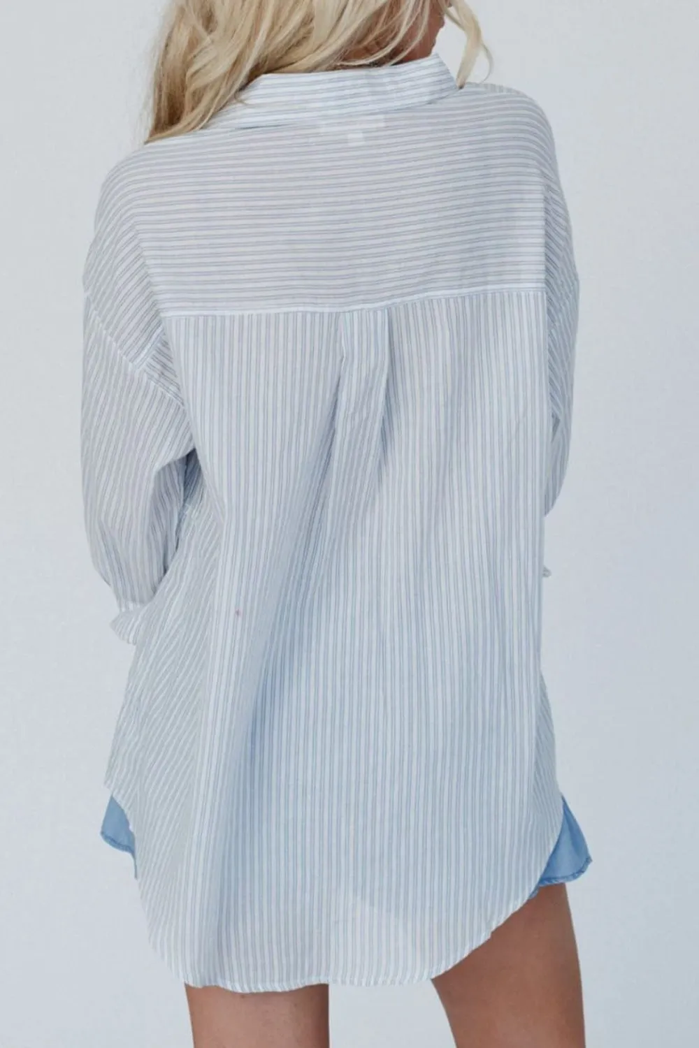 Frill Striped Collared Neck Long Sleeve Shirt, image 2
