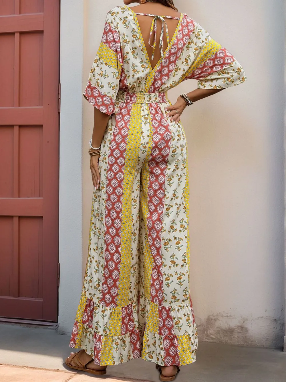 Ruffled Hem Printed V-Neck Jumpsuit, image 2