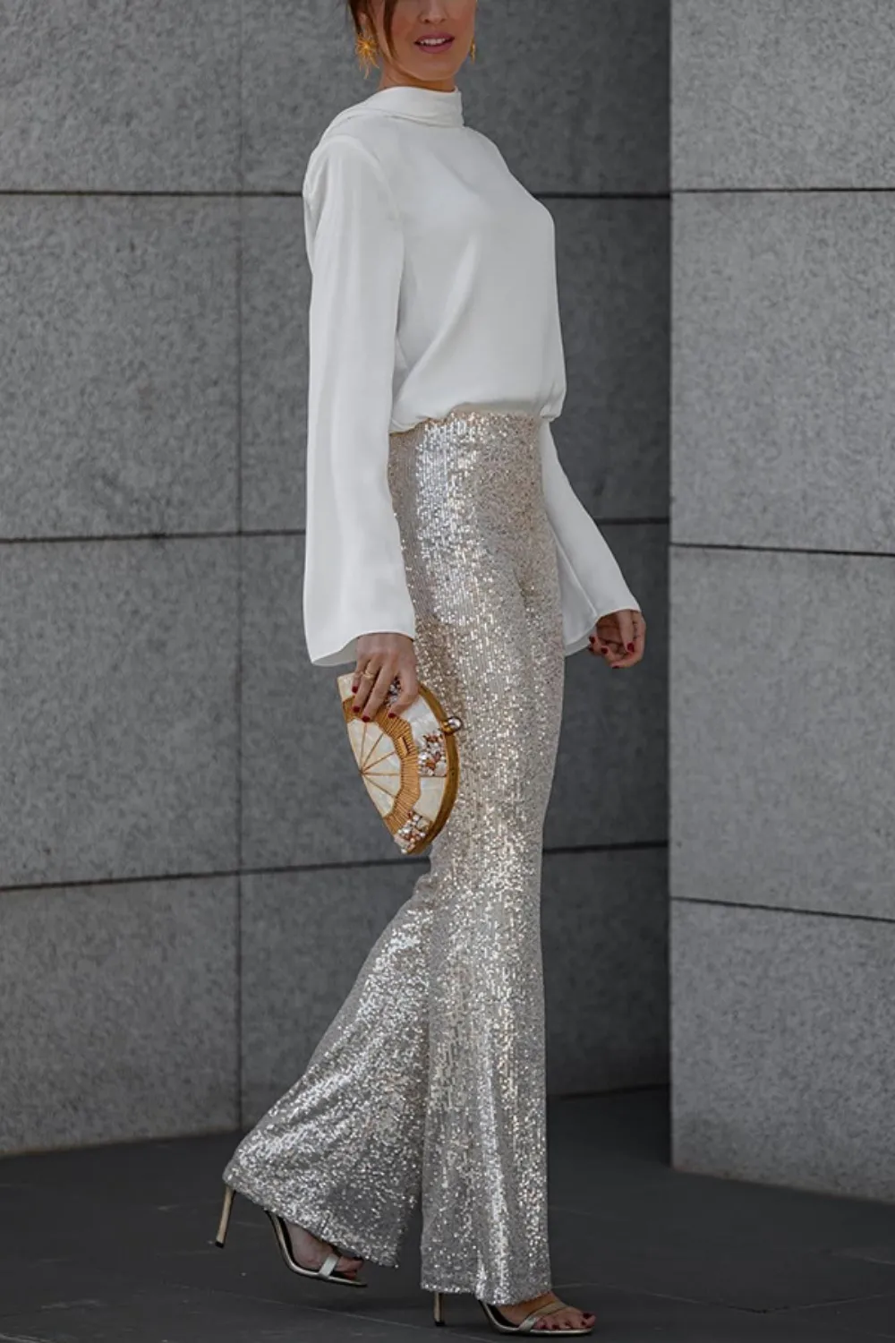 Backless Cowl Neck Long Sleeve Blouse, image 4