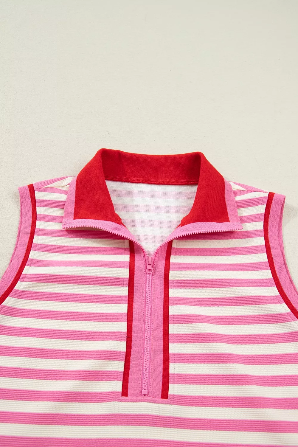 Half Zip Striped Sleeveless Top and Skirt Set, image 5
