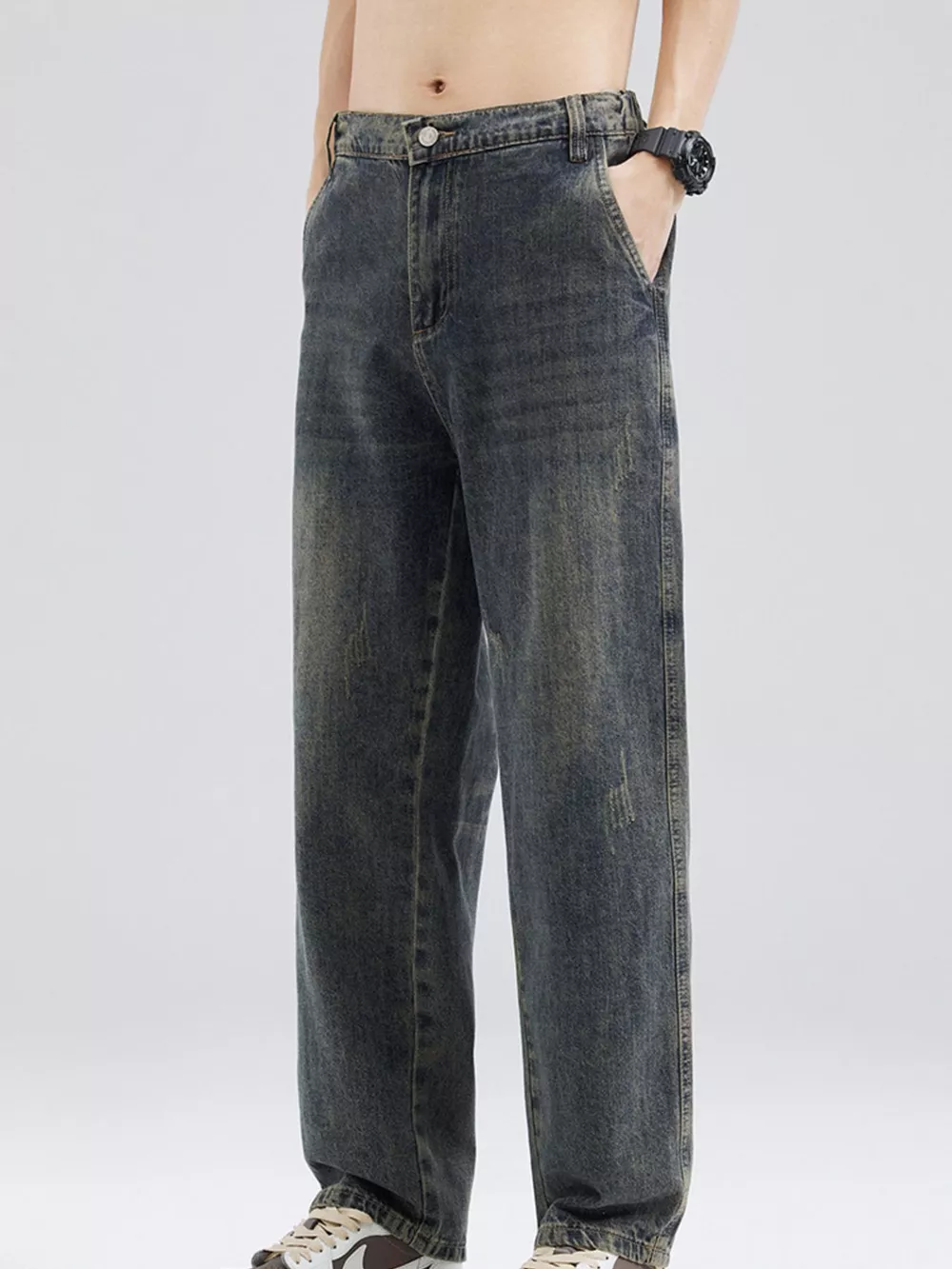 Men's Full Size Washed Relaxed Fit Jeans Plus Size, image 4