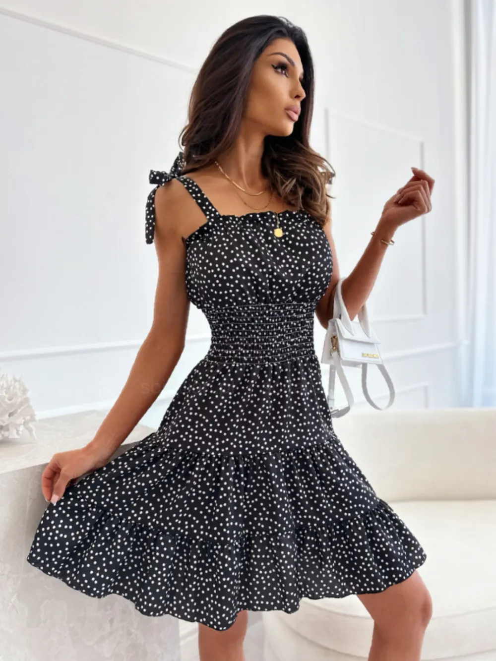 Polka Dot Square Neck Mini Cami Dress, image 6
