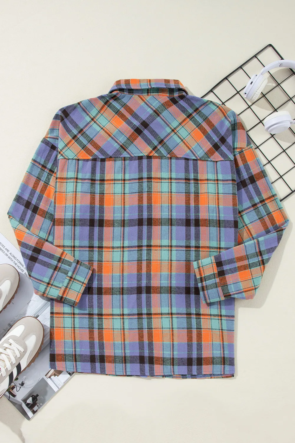 Plaid Collared Neck Long Sleeve Shirt, image 9