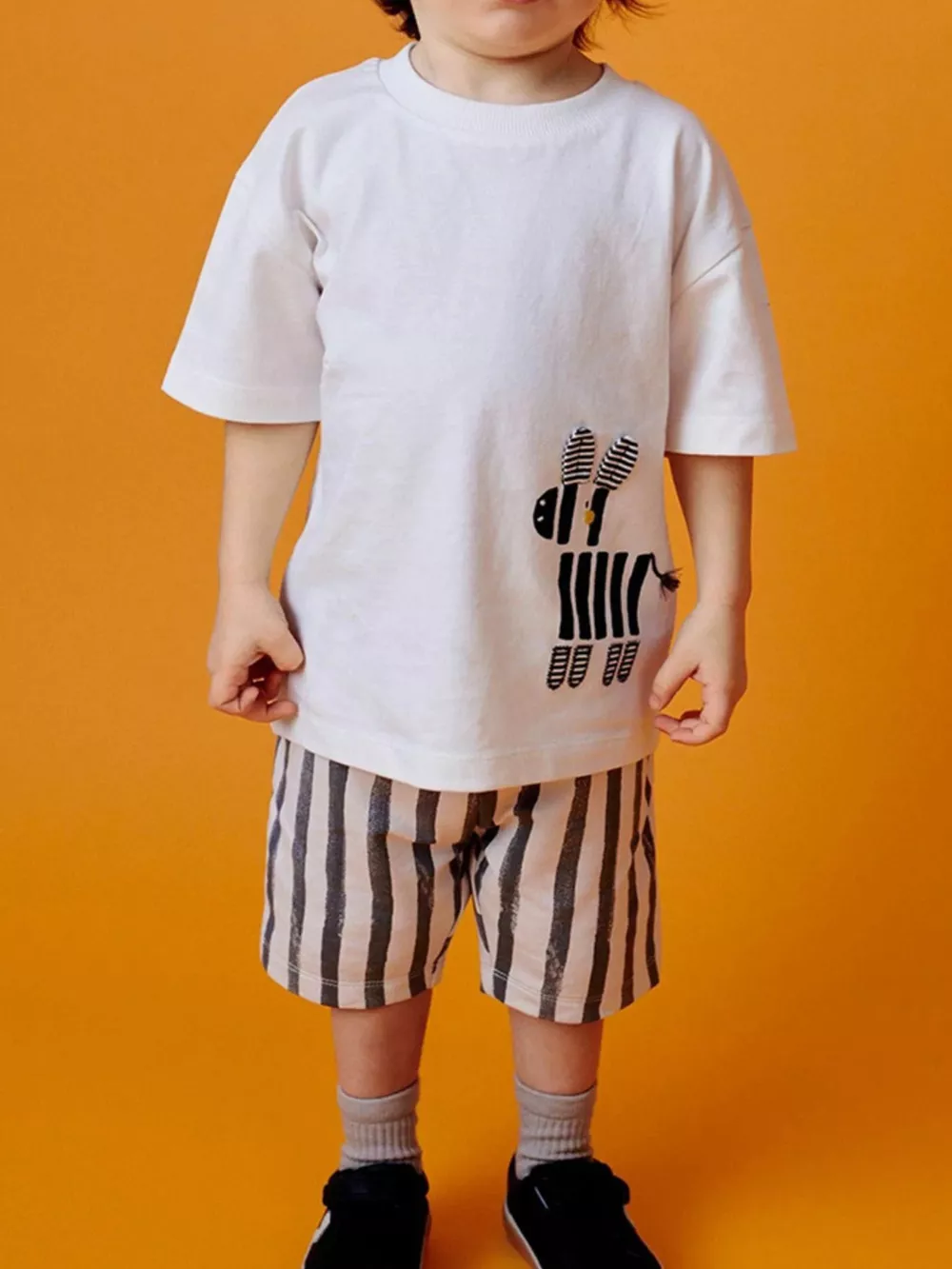 Children's Zebra Short Sleeve Tee and Striped Shorts Set