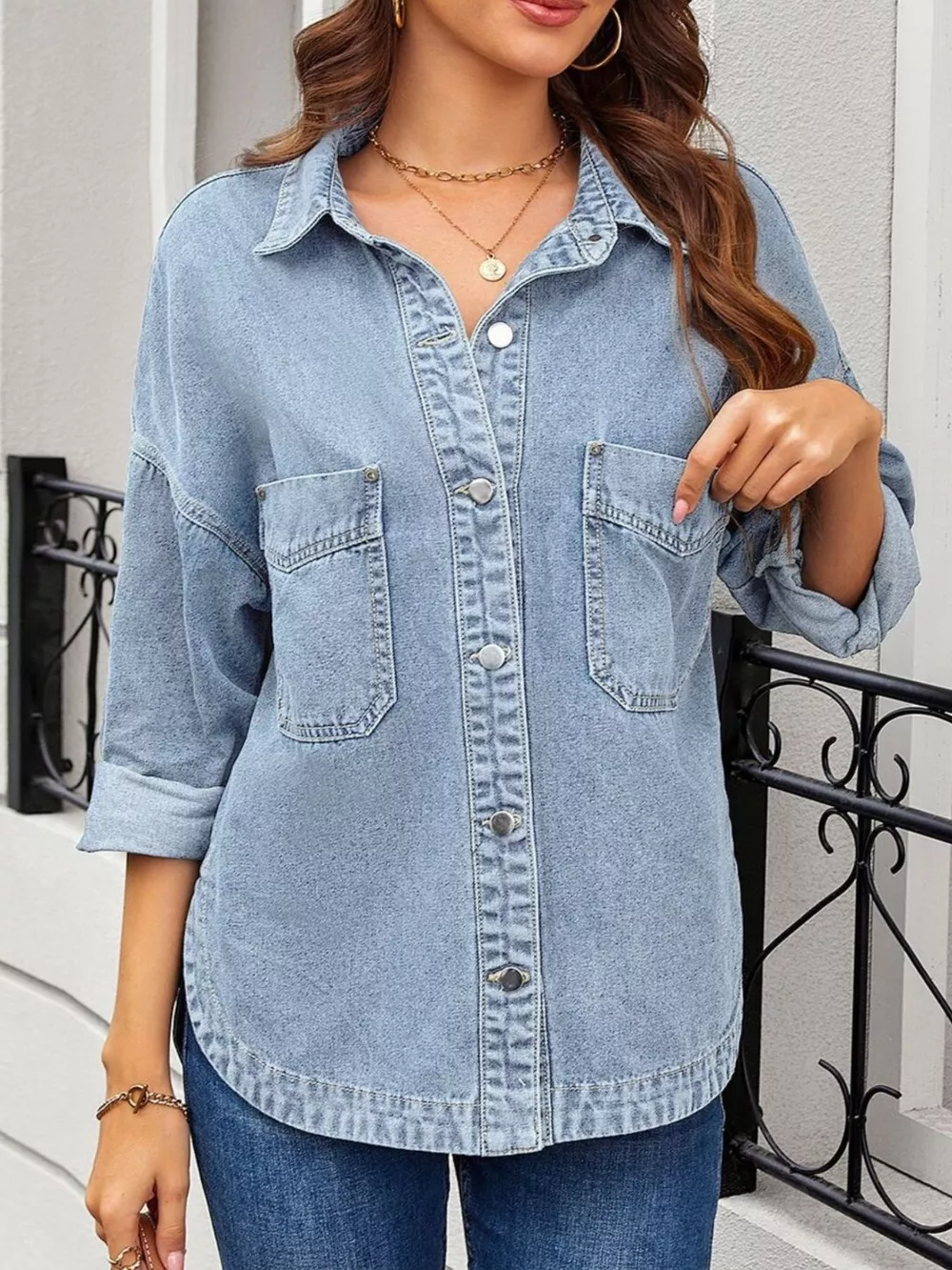 Casual Button Up Loose Fit Denim Jacket, image 2