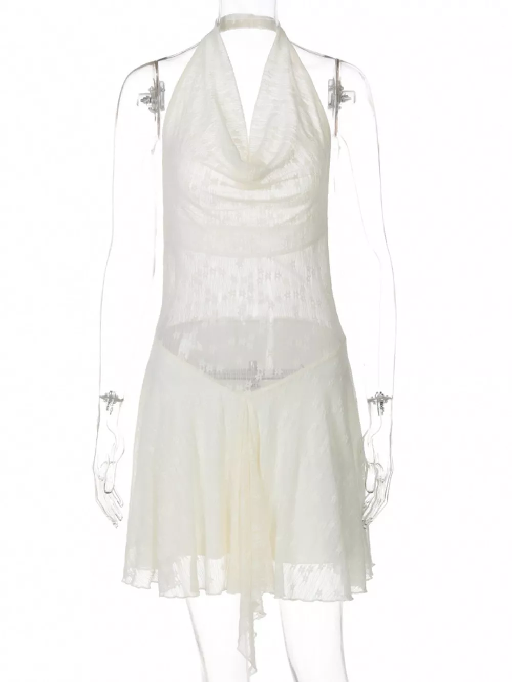 Halter Neck Asymmetrical Hem Mini Dress, image 8