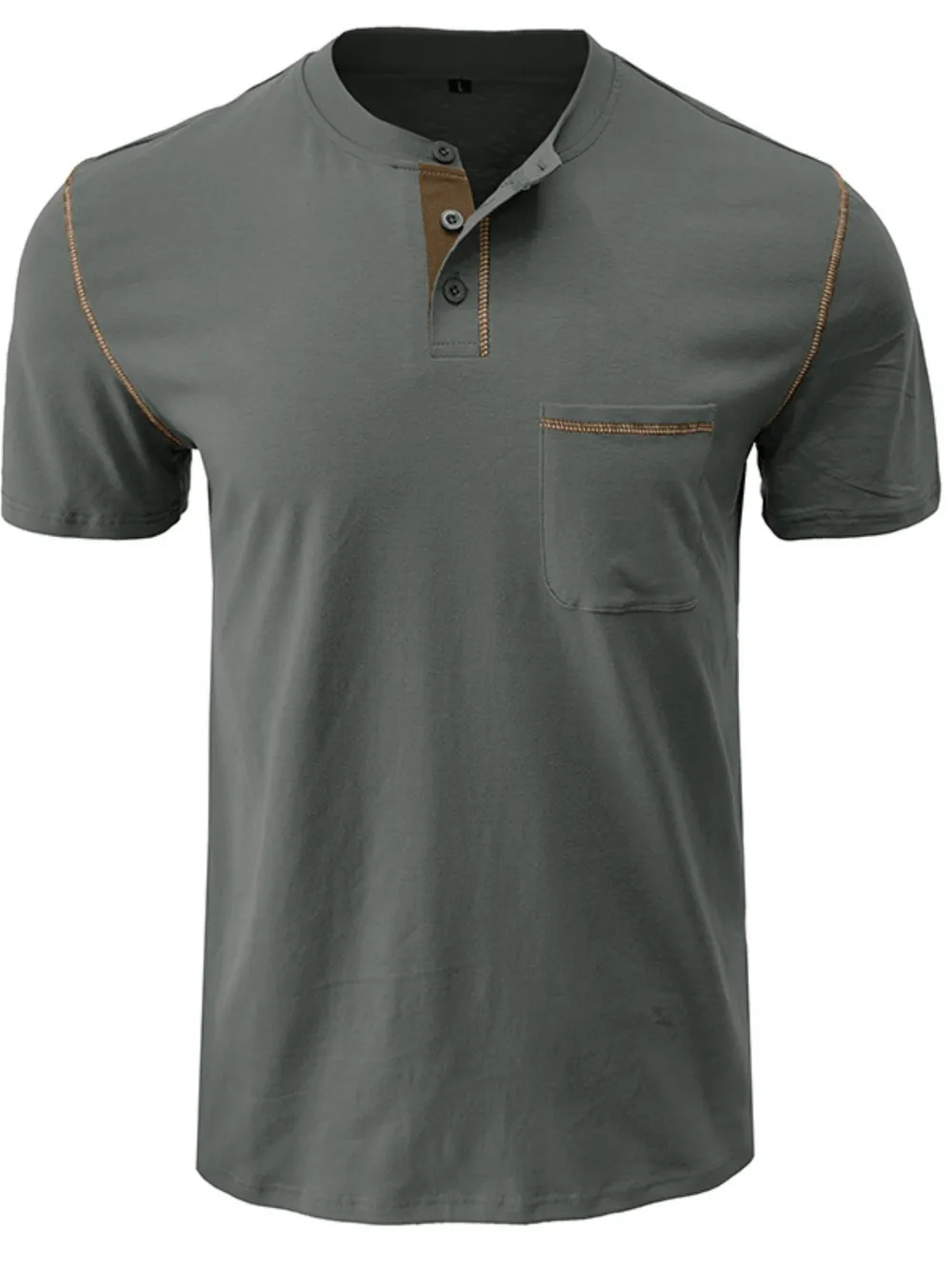 Men's Full Size Casual Henley T-Shirt with Contrast Stitching and Pocket Plus Size, image 10