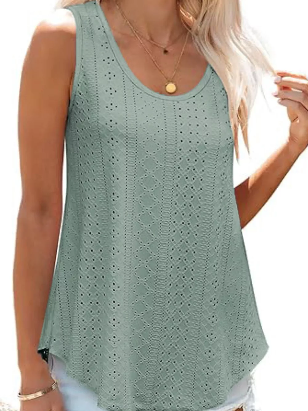 Eyelet Scoop Neck Tank, image 25