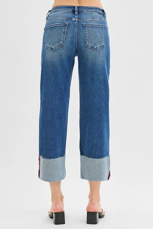 Full Size Tummy Control Mid Rise Crop Wide Cuffed Jeans Plus Size, image 3